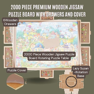 PREMIUM Puzzle Jigsaw Table 2000 Piece with 6 Drawers Rotating Wooden Puzzle Board Jigsaw Puzzle Table with Cover,Christmas Gift for Him Her
