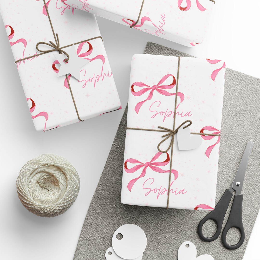 Custom Name Collage Personalized Wrapping Paper Pink Bow Personalized ...