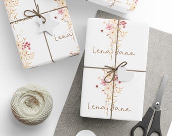Custom Wildflower Name Collage Personalized Wrapping Paper Name Wrapping Paper Custom Gift Wrap Birthday Holidays Spring Wrapping Paper