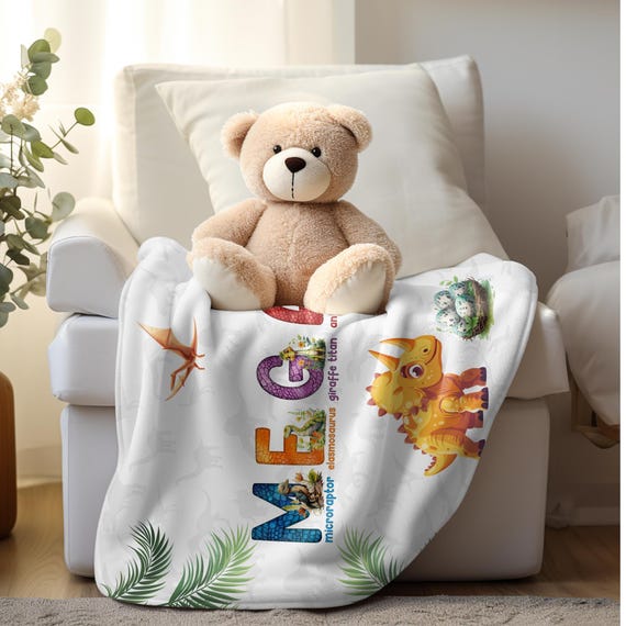Personalized Dinosaur Baby Blanket, Dinosaur Blanket, Baby Name