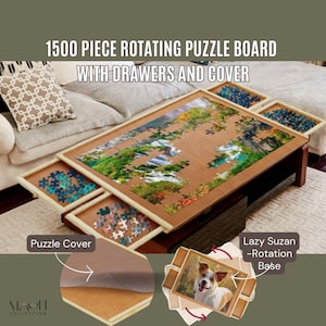 1500 Piece Rotating Puzzle Board with 4 Drawers & Cover,28&quot;x35&quot;Portable Rotating Wooden Jigsaw Puzzle Table for Adults,Birthday Gift for Her