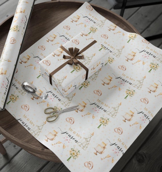 Wedding Gift Wrapping Paper Personalized Bridal Shower Gift Wrap Engaged Gift Wrapping Paper Mr &Mrs Gift Wrapping Paper Roll for Wedding
