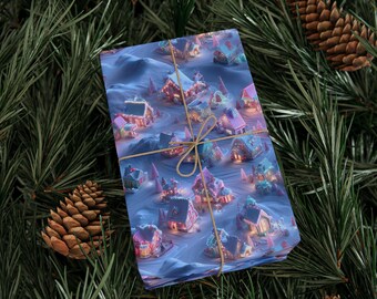 Village Woodland Christmas Wrapping Paper Roll Rustic Vintage Christmas Gift Wrap Roll Holiday Gift Wrap Luxury Christmas Wrapping Paper