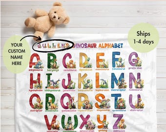 Baby Name Dinosaur Alphabet Blanket, Kids, Baby Boy Blanket, Personalized Name Gift for Baby and Toddlers, Throw Blanket with Custom Name