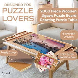 2000 Piece Puzzle Jigsaw Board with 4Drawers Rotating Wooden Puzzle Table Jigsaw Portable Puzzle Table Cover,Christmas Gift,Fathers Day Gift