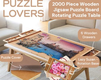2000 Piece Puzzle Jigsaw Board with 4Drawers Rotating Wooden Puzzle Table Jigsaw Portable Puzzle Table Cover,Christmas Gift,Fathers Day Gift