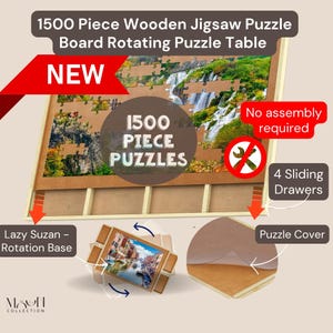 1500 Piece Rotating Puzzle Board with 4 Drawers & Cover,28&quot;x35&quot;Portable Rotating Wooden Jigsaw Puzzle Table for Adults,Birthday Gift for Her