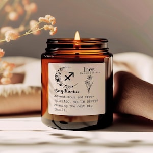 Birthdate Candle, Personalized Birth Month Candle, Sagittarius Candle, Birthday Candle Astrology Gifts, Birth Flower Zodiac Gift