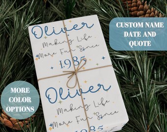 Papier d'emballage personnalisé pour collage de prénoms personnalisé Papier d'emballage personnalisé pour l'année de naissance Emballage cadeau personnalisé amusant pour un anniversaire ou une célébration