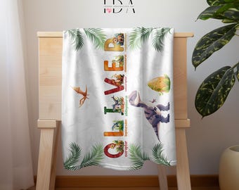 Personalized Name Dinosaur Blanket, Alphabet Kids, Baby Boy Blanket, Custom Name Gift,Dino Throw Blanket for Boys,Educational Blanket w Name