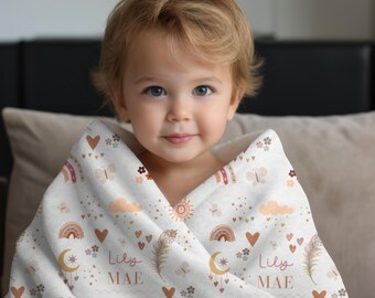 Anpassad Boho Fjärilsfilt Blomma Babynamnfilt Personlig Flickfilt Ny Mamma Present, Nyfödd Present till Babyshower Barnrum