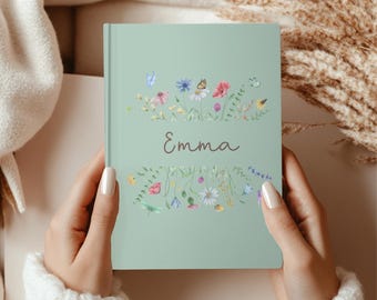 Wildblumen personalisiertes Journal, benutzerdefiniertes Notizbuch für Frauen, Geschenk für sie, Blumen Dankbarkeit Journal, einzigartiger Brautjungfer Vorschlag, Geschenk für Mama