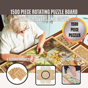 1500 Piece Rotating Puzzle Board with 4 Drawers & Cover,28&quot;x35&quot;Portable Rotating Wooden Jigsaw Puzzle Table for Adults,Birthday Gift for Her