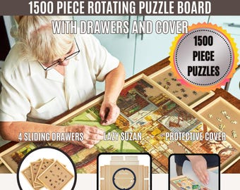 1500 Piece Rotating Puzzle Board with 4 Drawers & Cover,28"x35"Portable Rotating Wooden Jigsaw Puzzle Table for Adults,Birthday Gift for Her