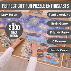 Puzzle Jigsaw Table 2000 Piece with 6 Drawers Rotating Wooden Puzzle Board  Jigsaw Puzzle Table with Cover,Christmas Gift,Gift for Him & Her