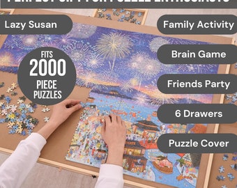 Puzzle Jigsaw Table 2000 Piece with 6 Drawers Rotating Wooden Puzzle Board  Jigsaw Puzzle Table with Cover,Christmas Gift,Gift for Him & Her