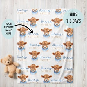 Highland Kuh Decke Jungen Tiername Baby Decke Personalisierte Baby Kuh Jungen Decke Kleinkind Neugeborenen Swaddle Kleinkind Geburtstag Geschenk Fram Thema