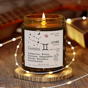 Custom Birthday Candle Astrology Gifts,Birthdate Candle,Personalized Birth Month Candle,Gemini Candle,Birth Flower ZodiacGift,Custom Candle