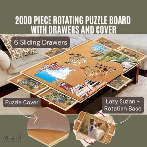 1500 /2000 Piece Rotating Puzzle Board 4 Drawers & Cover 28x35Portable Rotating Wooden Jigsaw Puzzle Table for Adults,Birthday Gift for Her