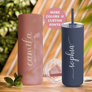 Gobelet mince mat 20 oz avec nom personnalisé, gobelet de voyage personnalisé avec gobelet isotherme à la paille pour mariage, cadeau d&#39;anniversaire de collègues