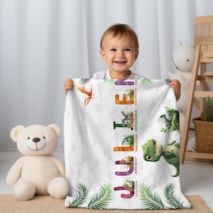 Personalized Dinosaur Blanket, Alphabet Kids, Baby Boy Blanket, Custom Name Gift,Dino Throw Blanket, Dinosaur Name Blanket, Dinosaur Baby