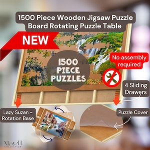 1500 Piece Rotating Puzzle Board with 4 Drawers & Cover 28&quot;x35&quot;Portable Rotating Wooden Jigsaw Puzzle Table for Adults Birthday Gift for Her