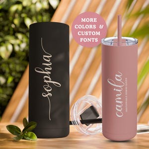 Gobelet mince mat 20 oz avec nom personnalisé, gobelet de voyage personnalisé avec gobelet isotherme à la paille pour mariage, cadeau d&#39;anniversaire de collègues