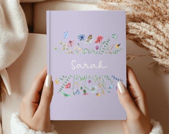 Wildblumen personalisiertes Journal, benutzerdefiniertes Notizbuch für Frauen, Geschenk für sie, Blumen Dankbarkeit Journal, einzigartiger Brautjungfer Vorschlag, Geschenk für Mama