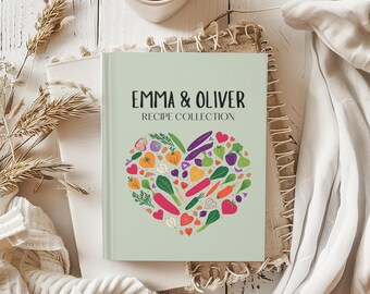Carpeta de recetas personalizada, libro de cocina familiar personalizado, libro de recetas con nombre, diario de cocina, cuaderno de regalo para despedida de soltera con forma de corazón para regalo de pareja