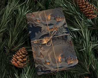 Snowy Woodland Christmas Wrapping Paper Roll Rustic Vintage Christmas Gift Wrap Roll Holiday Gift Wrap Luxury Christmas Wrapping Paper