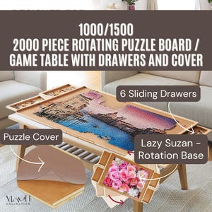 2000 Piece Puzzle Jigsaw Board with 6Drawers Rotating Wooden Puzzle Table Jigsaw Portable Puzzle Table Cover,Christmas Gift,Fathers Day Gift