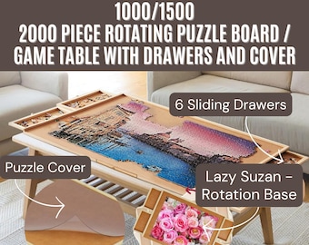 2000 Piece Puzzle Jigsaw Board with 6Drawers Rotating Wooden Puzzle Table Jigsaw Portable Puzzle Table Cover,Christmas Gift,Fathers Day Gift