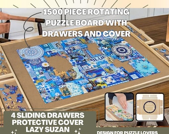 Puzzle Jigsaw Table with 4 Drawers Rotating Wooden Puzzle Board 1500 Piece Jigsaw Puzzle Table with Cover, Christmas Gift,Gift for Him & Her