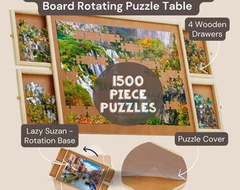 Puzzle Jigsaw Table with 4 Drawers Rotating Wooden Puzzle Board 1500 Piece Jigsaw Puzzle Table with Cover, Christmas Gift,Gift for Him & Her