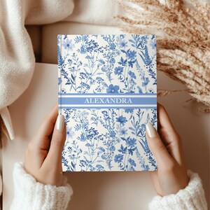 Custom Name Toile de Jouy Blue Journal Aesthetic Journal Notebook Gift for Her Coquette Decor Floral Notebook French Sketch Book Coquette