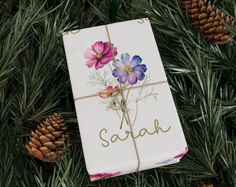 Custom Wildflower Name Collage Personalized Wrapping Paper Name Wrapping Paper Custom Gift Wrap Birthday Holidays Spring Wrapping Paper