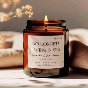 Custom No Longer Living In Sin Candle,Personalized Wedding Gift,Funny Anniversary Gift,Personalized Wedding Gift ForWife,Wedding Date Candle