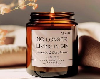 Custom No Longer Living In Sin Candle,Personalized Wedding Gift,Funny Anniversary Gift,Personalized Wedding Gift ForWife,Wedding Date Candle