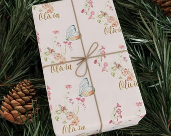 Custom Wildflower Butterfly Name Collage Personalized Wrapping Paper Name Wrapping Paper Custom Gift Butterflies Birthday Wrapping PaperRoll