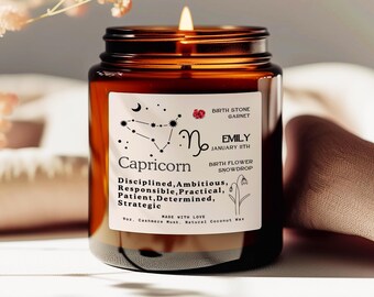 Personalized Birthdate Candle Custom Birth Month Candle, December January Birthday Candle, Zodiac Capricorn Candle, Astrology Birthday Gift