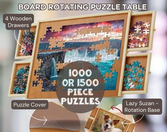 Puzzle Jigsaw Table with 4 Drawers Rotating Wooden Puzzle Board 1500 Piece Jigsaw Puzzle Table with Cover, Christmas Gift,Gift for Him & Her