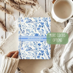 Blue Toile Personalized Journal Customized Coquette Notebook for Women Custom Name Journal Bridesmaid Proposal Wedding Bridal Party Gift