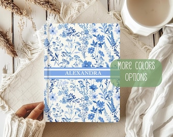 Blue Toile Personalized Journal Customized Coquette Notebook for Women Custom Name Journal Bridesmaid Proposal Wedding Bridal Party Gift