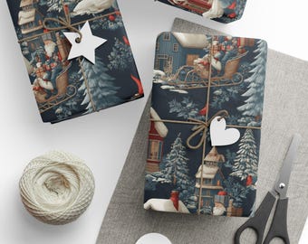 Woodland Christmas Wrapping Paper Roll Rustic Vintage Christmas Gift Wrap Roll Holiday Gift Wrap Luxury Christmas Wrapping Paper