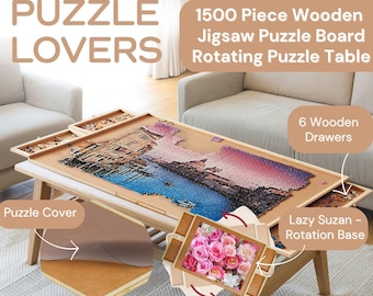Puzzle Jigsaw Table with 4 Drawers Rotating Wooden Puzzle Board 1500 Piece Jigsaw Puzzle Table with Cover, Christmas Gift,Gift for Him & Her