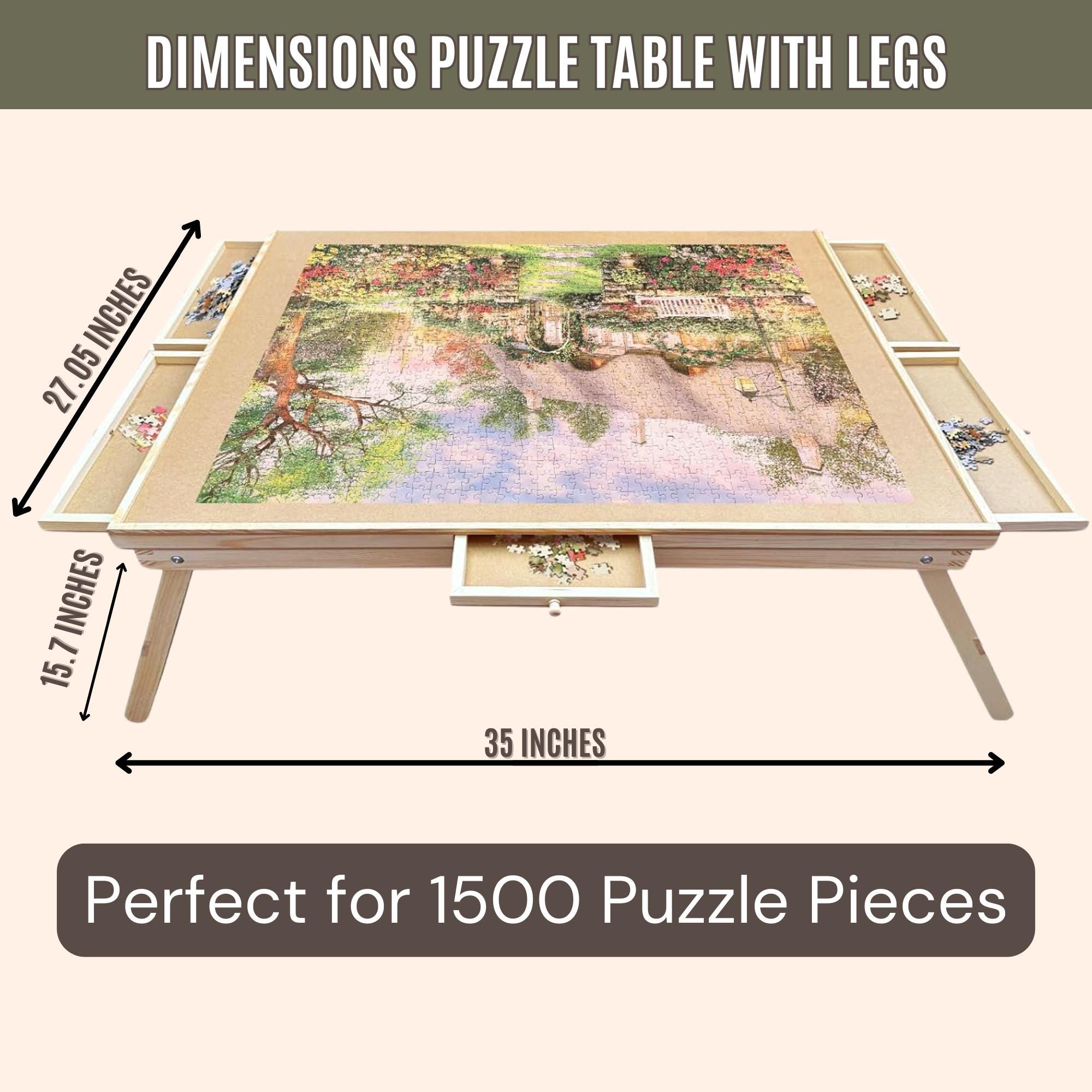 Planche de Puzzle avec 6 tiroirs et Couvercle, jusqu'à 1500 pièces, Planche de Puzzle en Feutre légère et Portable avec Support réglable, pour Adultes et Enfants beige1000 Pieces