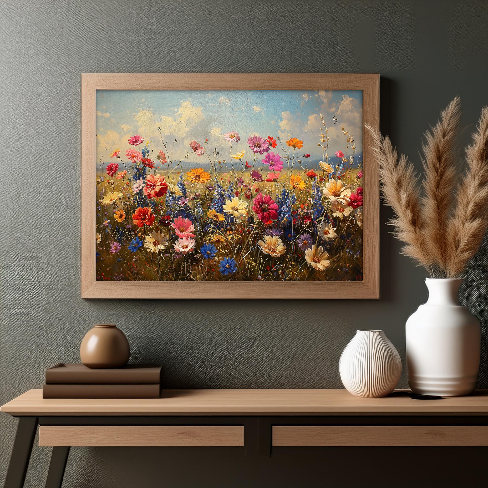 Wildflower Field Oil Painting Art Print: Botanical Landscape (digital ...