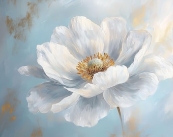 Rehaussement artistique de fleurs blanches et d'or : impression florale élégante (téléchargement numérique)