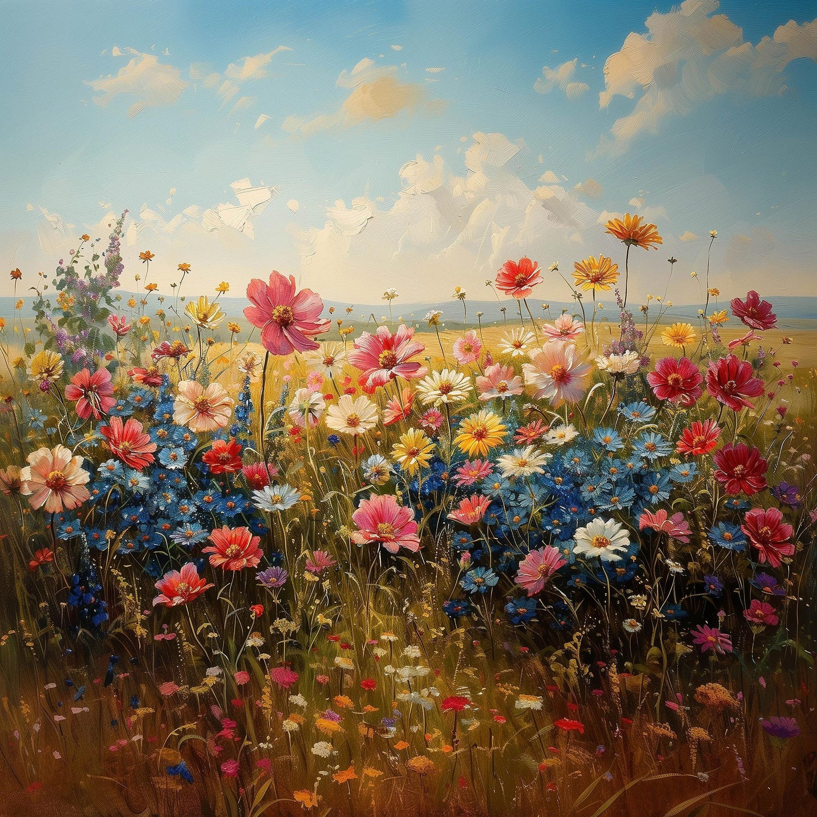 Wildflower Field Oil Painting Landscape Art Print (digital Download) - Etsy