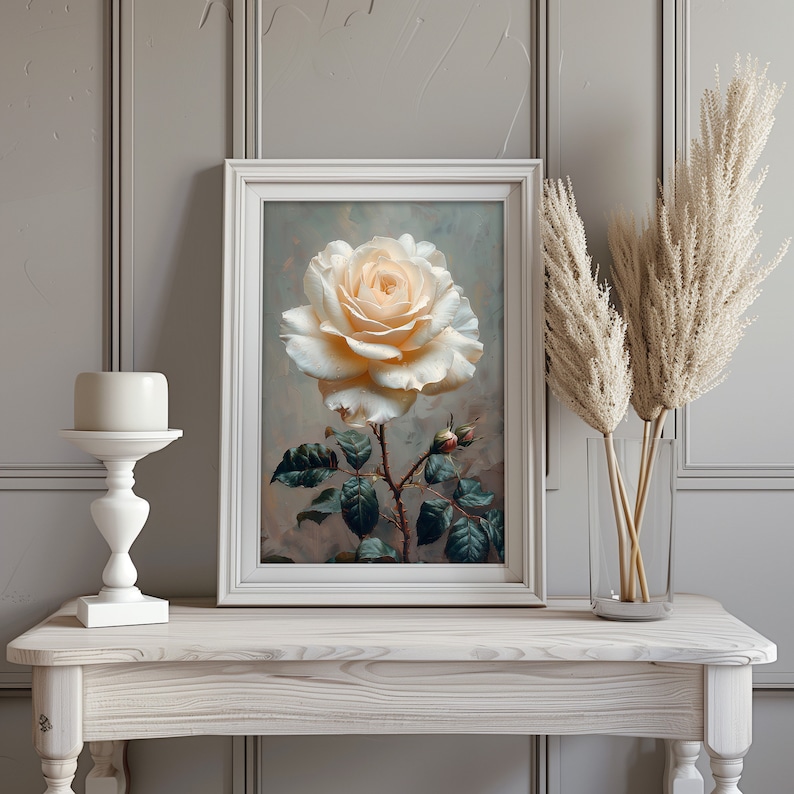 White Rose Oil Painting Print: Botanical Wall Art (digital Download) - Etsy